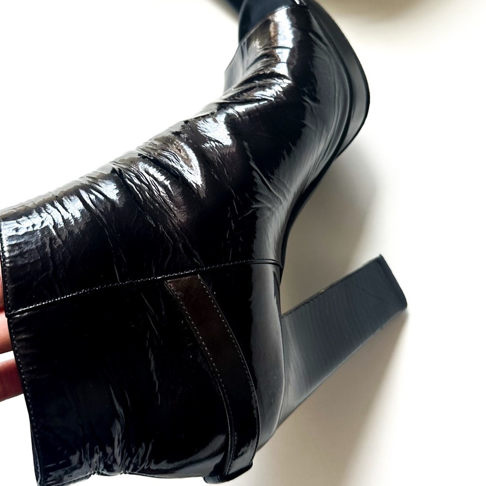 Sergio Rossi Crinkle Patent Leather Open-toe Booties Golden Statement Buckles 38 - Picture 5 of 14
